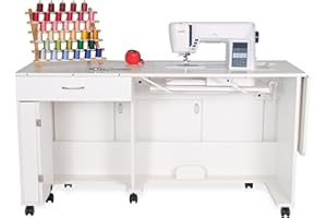 ARROW SEWING Arrow Classic Sewing Furniture “Christa” Sewing Cabinet: Full-Size, Locking Wheels, Manual Machine Lift, Side and Rear Leafs for Expansive Workspace