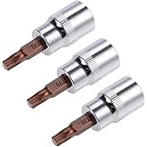 uxcell 3pcs 3/8" Drive x T30 Torx Bit Socket, S2 Steel Bits CR-V Sockets 38mm Length Use with Ratchet Wrench, Slide Bar, Exte