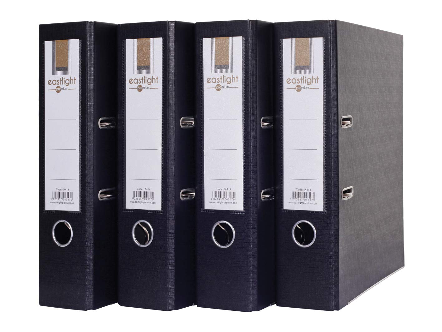 Eastlight A4 Extra Strong Black Lever Arch Files Plastic on Board Folder Document Storage, 70mm Spine (Pack of 4)