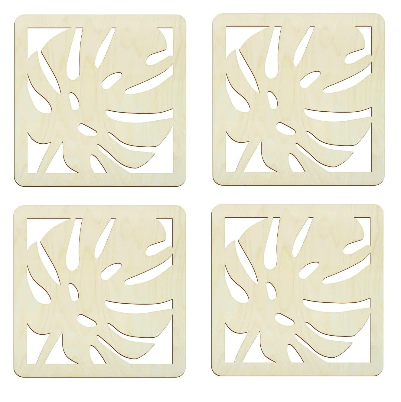 Table placemat set of 4 - Wooden mats for tableware, plates, bowls, pots - Housewarming gift - Decoupage - Premium quality (Leaf TYPE 1 Design)