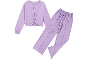 Zupora Girls Fall Outfits 2 Piece Sweatsuit Twist Front Pullover Sweatshirt Wide Leg Sweatpants Tracksuit Kid Clothing Set