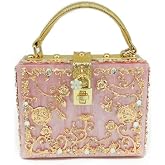 Boutique De FGG Small Acrylic Shoulder Bag for Women,Designer Flower Crossbody Totes Bag,Rhinestones Evening Box Handbags