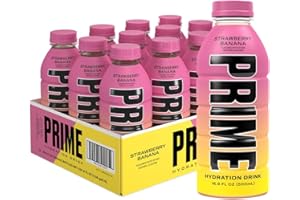 PRIME Hydration STRAWBERRY BANANA, Sports Drinks, Electrolyte Enhanced for Replenishing Fluids, 250mg BCAAs, B Vitamins, Antioxidants, Low Sugar, 16.9 Fl Oz, 12 Pack