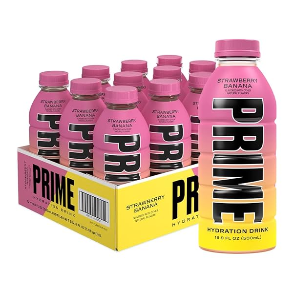 PRIME HYDRATION STRAWBERRY BANANA, SPORTS DRINKS, ELECTROLYTE ENHANCED FOR ULTIMATE HYDRATION, 250MG BCAAS, B VITAMINS, ANTIOXIDANTS, LOW SUGAR, 16.9 FL OZ, 12 PACK