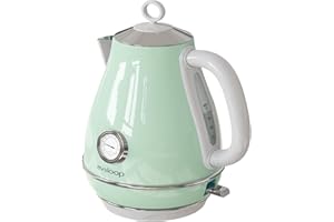 Evoloop Electric Tea Kettle, 1500W /1.7 Liter Hot Water Boiler Heater Pot, Retro Electric Kettle with Thermometer, Auto Shut-Off & Boil-Dry Protection, BPA Free,Stainless Steel Teapot