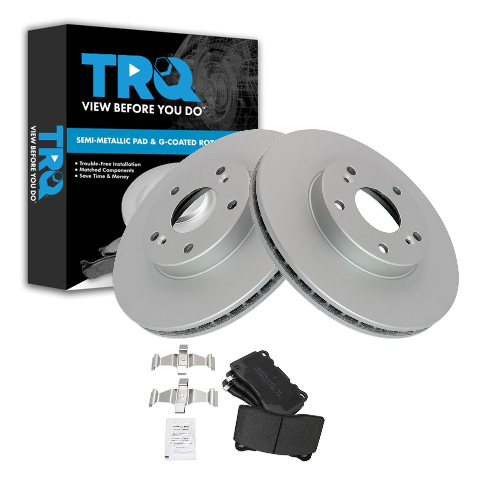 TRQ Front Brake Pad and Rotor Set Semi Metallic G Coated Rotors Compatible with 2017-2019 Honda Civic Image