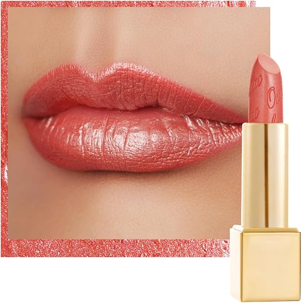 OULAC Lippenstift Metallic Glanz Finish, Koralle Glitzer Lippenstift mit Lang Anhaltendem 3D-Glanz, Intensive Farbe, Cremige und Feuchthaltende Formel, Vegan, 4.3g, (06) Nemo Go Home