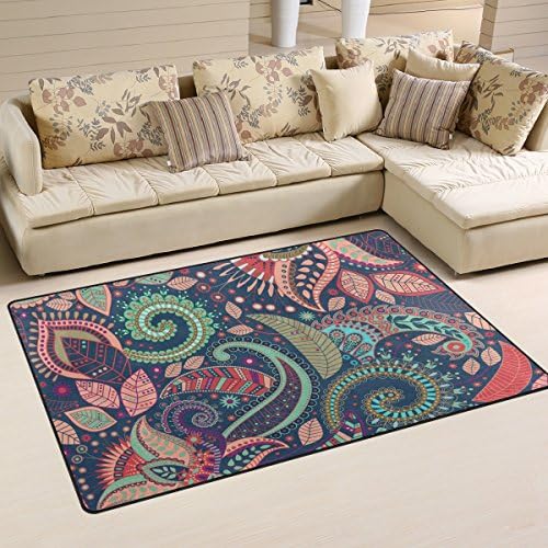 WellLee Area Rug,Bohemian Ornament Flowers Paisley Pattern Floor Rug Non-slip Doormat for Living Dining Dorm Room Bedroom Decor 31x20 Inch