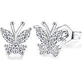 DAYBYDAY Butterfly Earrings 925 Sterling Silver Birthstone Earrings, Dainty Small Butterfly Stud Earrings for Women Birthstone Jewelry