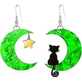 Acrylic Animal Lovely Black Fun Cat on the Moon Dangle Earrings Acrylic Star Earrings for Women Christmas Halloween Jewelry Statement