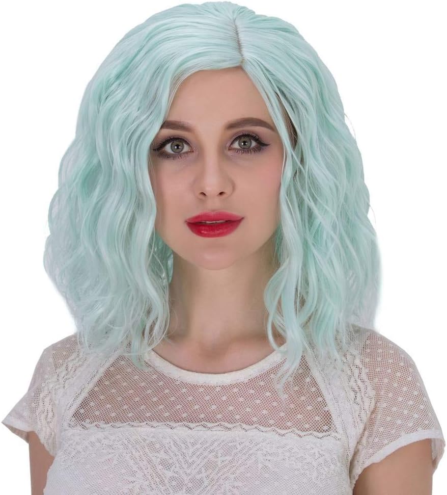 Fashion 35cm Short Curly Full Head Wig Heat Resistant Daily Dress Carnival Party Masquerade Anime Cosplay Wig +Wig Cap (Neon Green)