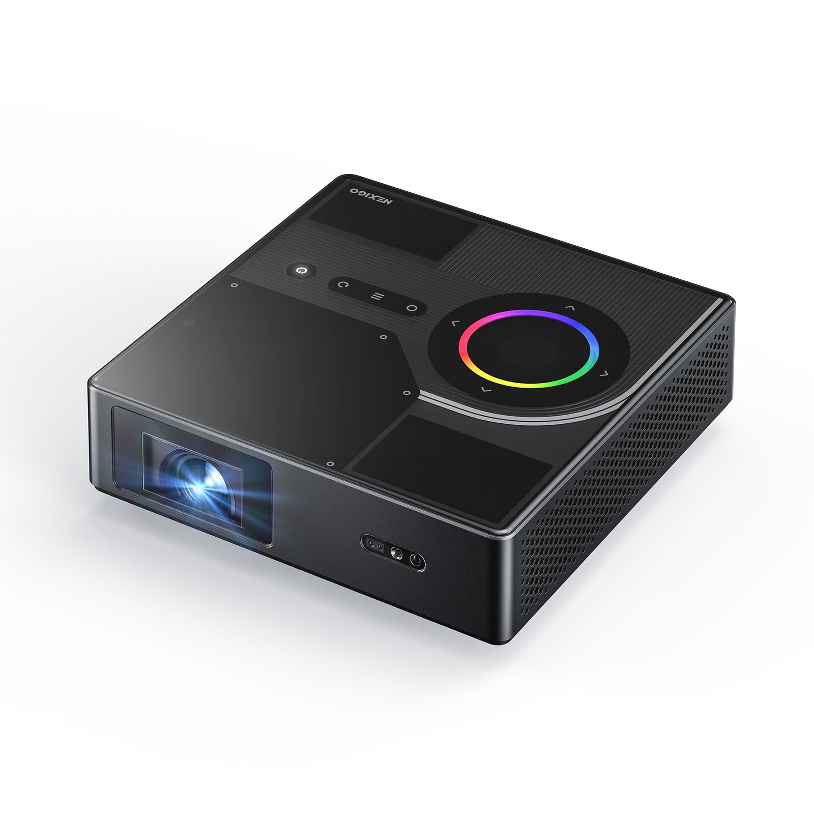 Photo 1 of NexiGo Nova Mini, Portable Laser Projector, Google TV w/Netflix, 1080p FHD, 1200 Lumens, 15000:1 Contrast w/SAE, 3D, Auto Setup, 150" Display, 8W Dolby Audio, Portable for Home & Outdoor (Renewed)
