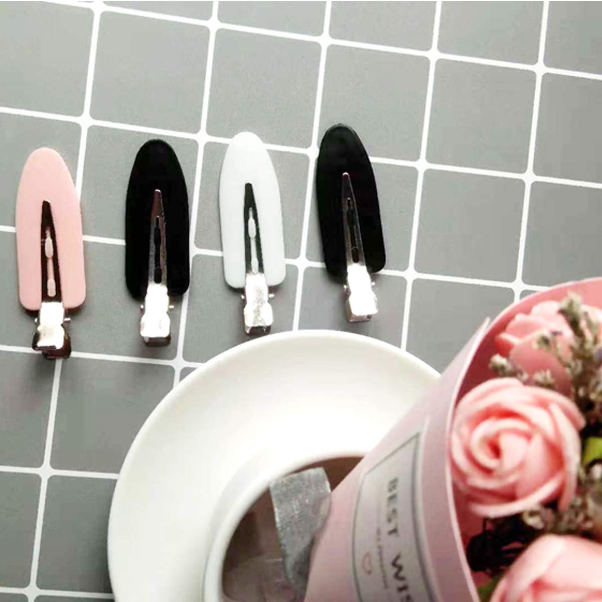 6 Pieces No Bend Hair Clips, No Crease Hair Clips, Makeup Clips for Hairstyling, Valentine' Day Gift for Women and Girls (Black&Pink&White) : Beauty