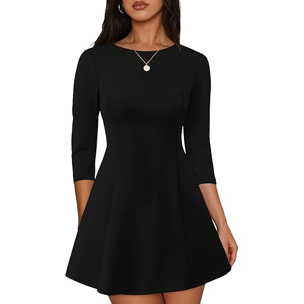 buy black dress Amazon.com: Jusfitsu Womens Long Sleeve Dress Casual Simple Dresses A-Line  Midi Length Skirt Slim Fit Skater Dress Black XS : Clothing, Shoes & Jewelry
