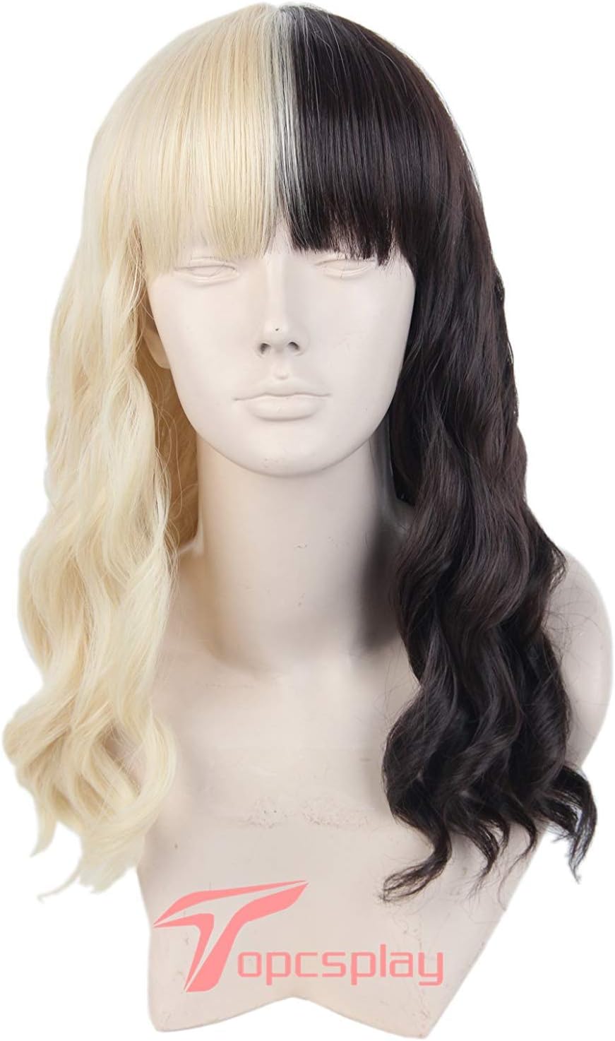 Topcosplay Women's Wig Half Blonde and Black Wig Long Curly Cosplay Wigs