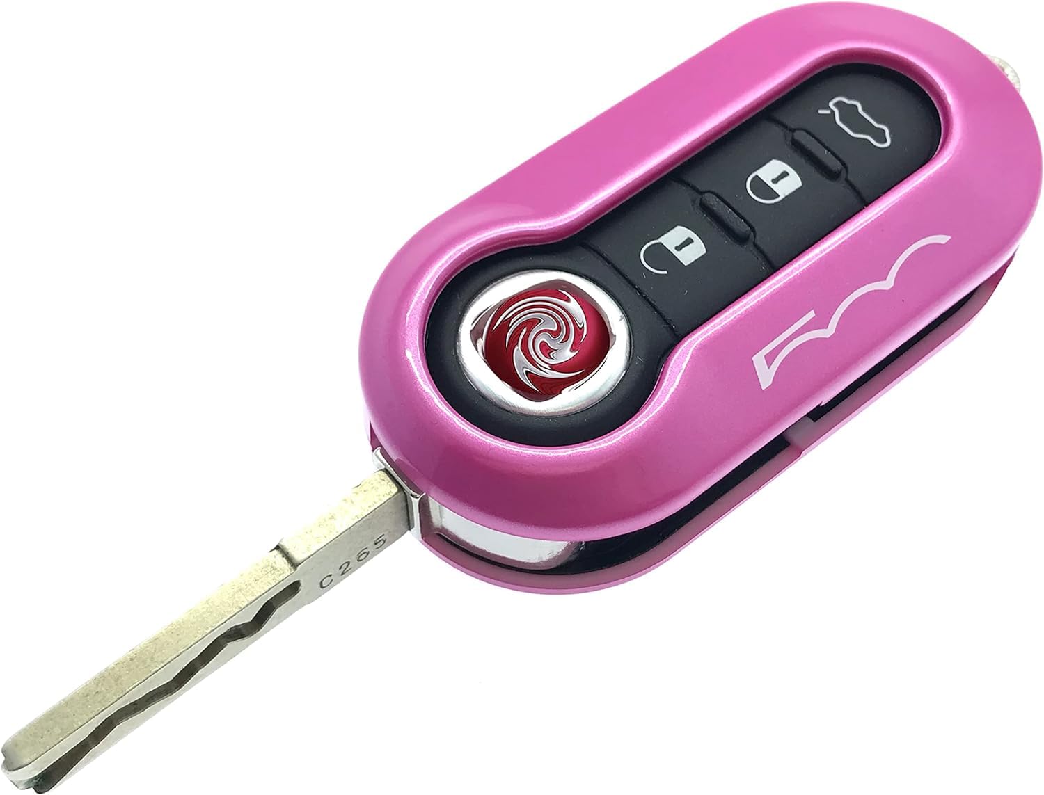 Nordecco Fiat 500 Key Case Cover - Fits 500, 500C, 500L, Abarth, Grande Punto, Brava, Fiat Panda, Stilo, Linea - 3 Button Flip (Fuchsia)