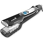 Hair Straightener with Steam,Salon Professional Nano Titanium Ceramic Steam Flat Iron with Removable Comb+Digital LCD+5 Level Adjustable Temperature+Auto Temperature Lock (Black)