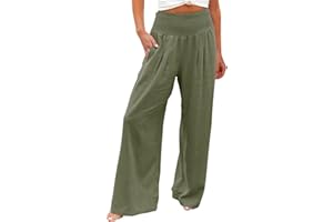 Aboser Wide Leg Pants Woman Casual Cotton Linen Sweatpants High Waist Cargo Pant Baggy Stretchy Lounge Joggers with Pockets