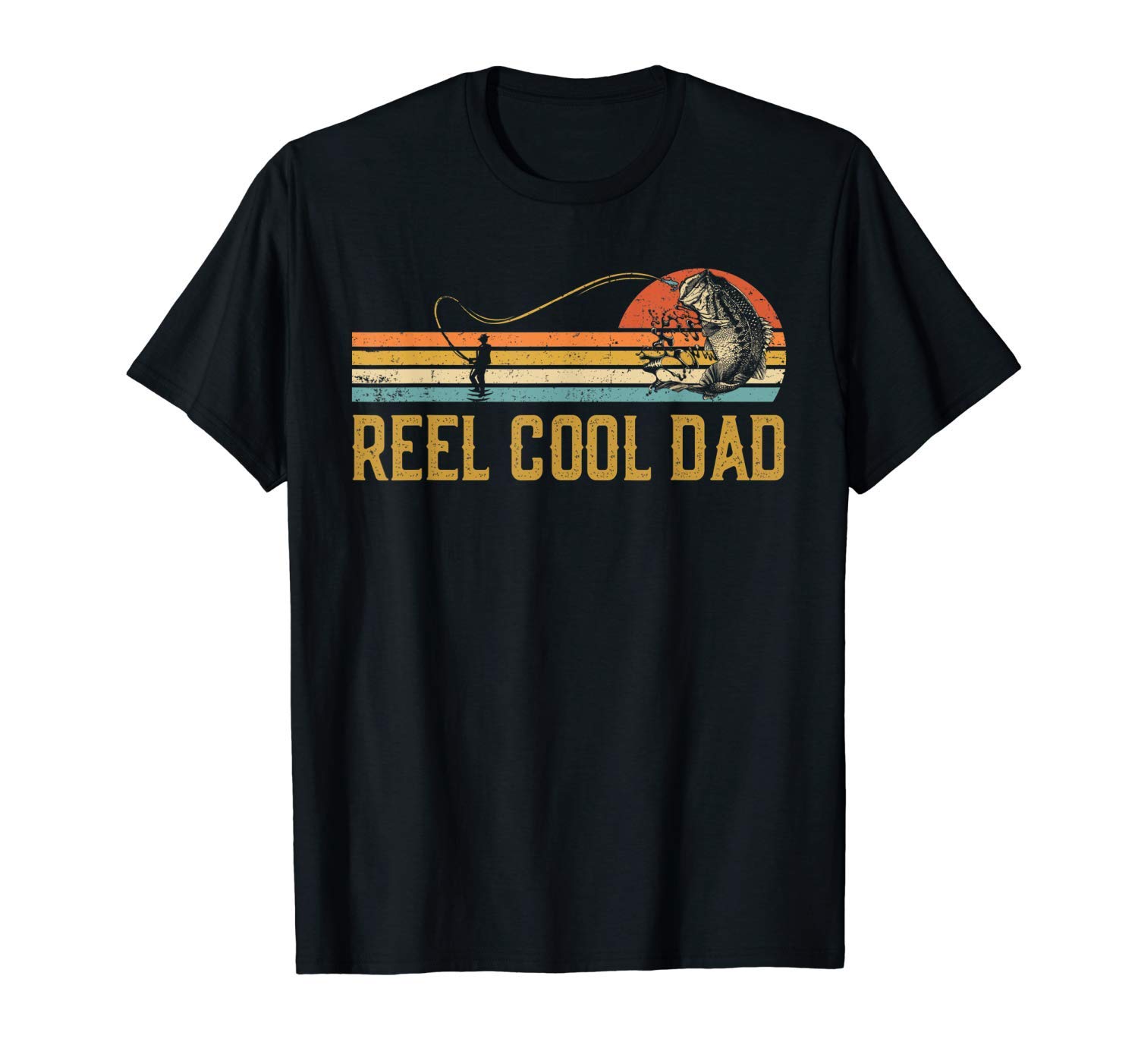 Reel Cool Dad - Vintage Fisherman Papa T-shirt Black S-5