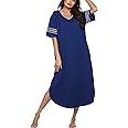 Ekouaer Long Nightgown, Womens V Neck Loungewear Oversized Sleepwear Loose Sleep Dress S-4XL