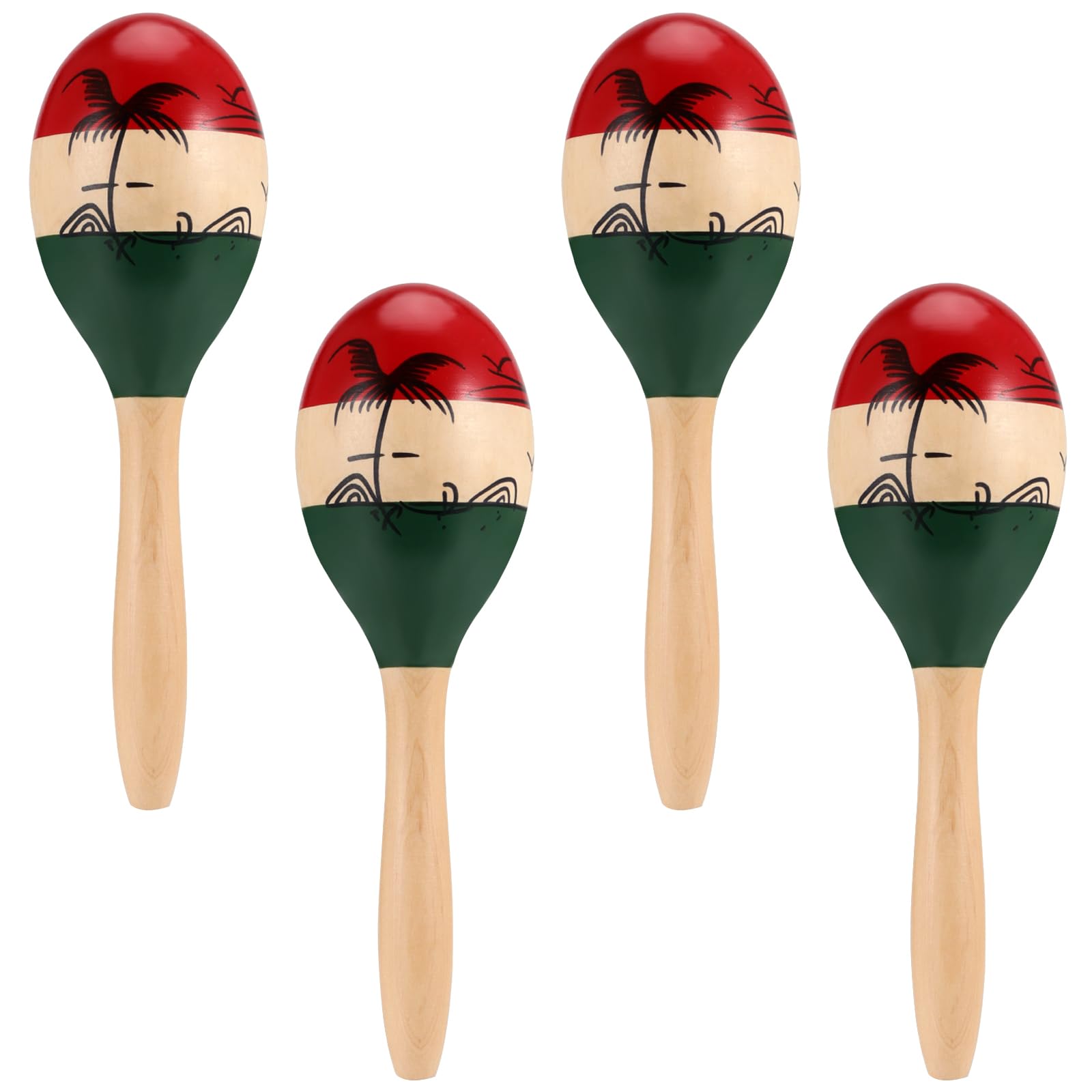 MOUYAT 4 Pcs Maracas Instrument, 10 Inch Wooden Maracas, Full Size Painted Percussion Shakers Musical Instrument Maracas for Homes, Parties, Concerts, and Performances