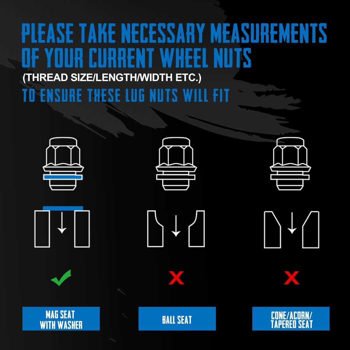 SIZZER Wheel Lug Nuts M12x1.5 Thread Size 1.46" Long 13/16" Hex Mag Seat Chrome Lug Nuts Set of 20: Automotive