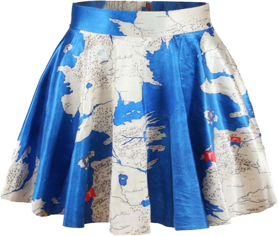 Womens Flared Mini Dress World Map Printed Pleated A-line Skirt