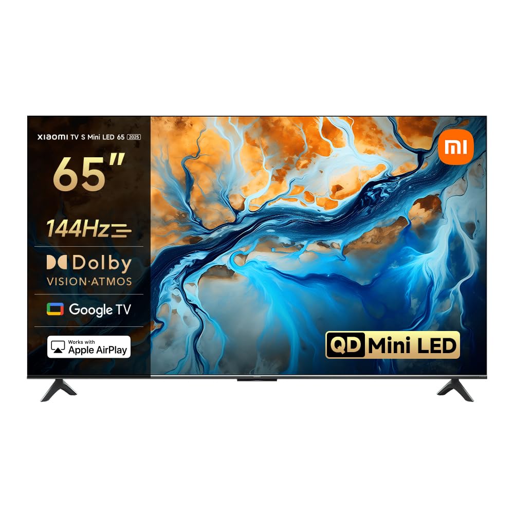 XIAOMI TV S Mini LED 65 Zoll (165 cm), 4K UHD Smart TV, 144Hz (240Hz Game Boost Mode), Dolby Atmos & Vision, HDR10+, Triple Tuner, DVB-C/S/S2/T/T2, Google TV, MEMC, Airplay, Google Assistant