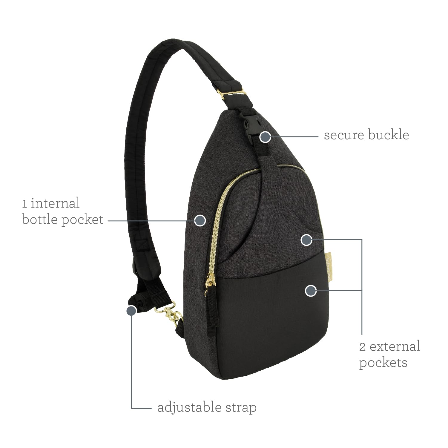 Infantino Crossbody Diaper Bag – Lightweight, Spacious & Stylish for On-the-Go Parents, Black