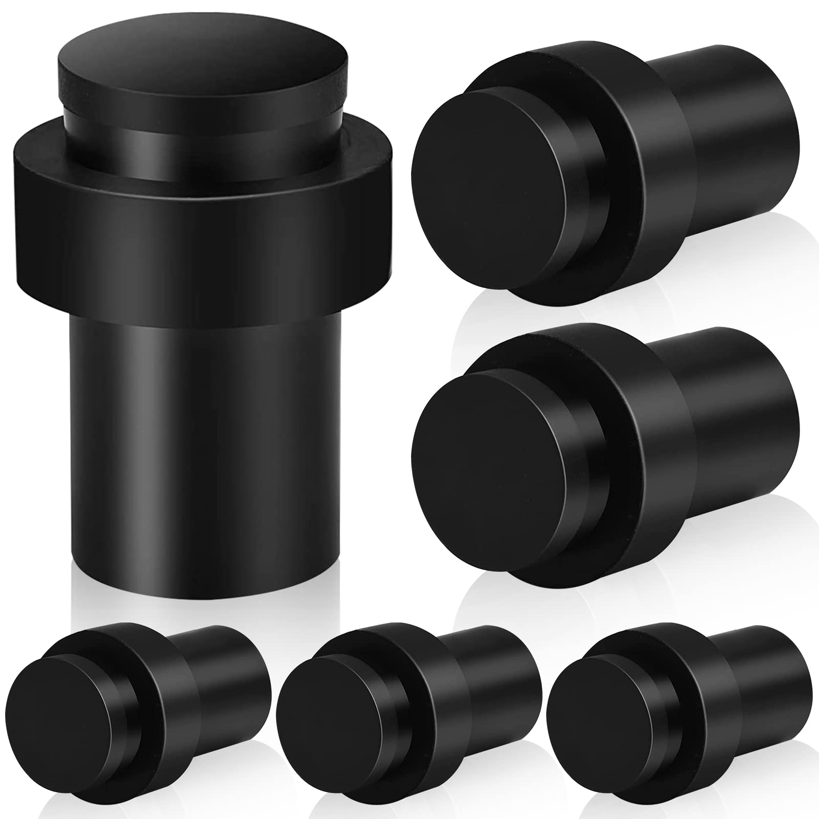 Door Stoppers, 6 Pack Black Door Stops Heavy Duty Stainless Steel Floor Wall Mounted Door Stop Modern Tall Outdoor Doorstop Wall Protector with Sound Dampening Rubber Buffer — image 1
