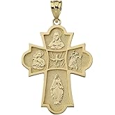 Solid 14k Yellow Gold Holy Spirit 4-Way Cross Medal Pendant