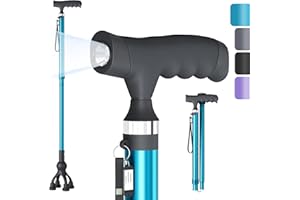 NOERISHIA Walking Cane with LED Light for Seniors Men Women, Adjustable Folding Canes for Elderly, Ergonomic Handle & All Terrain Shock Absorbing Base, Walking Sticks for Indoor Outdoor Travel Hiking Support