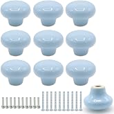 Joyangy 10-Pack Ceramic Cabinet Knobs Sky Blue 32mm Round Drawer Pull | 1.26 inch diameter with screws,fits kitchen wardrobe, dresser drawers, kids room decor, office desk furniture hardware