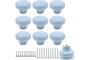 Joyangy 10Pack Ceramic Cabinet Knobs, 1.26Inch/32mm Sky Blue Round Drawer Dresser Knob Pulls Handle with Screws, for Kitchen Cupboards, Wardrobes, Children's Rooms, Bedroom Furniture & Office Desks