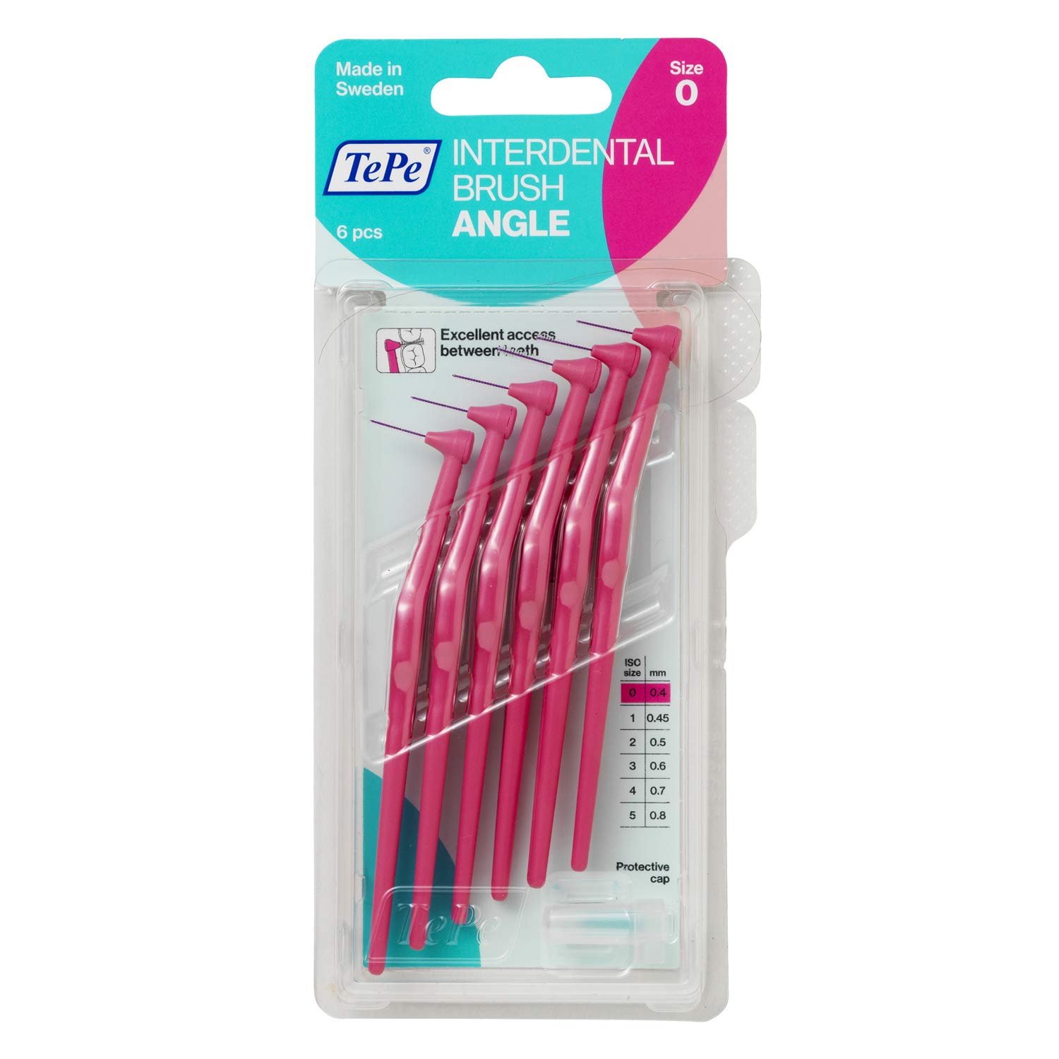 Tepe Angled Pink Interdental Brushes - ISO Size 0 (0.4mm) - Pack of 6