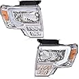 DOTCOM LED DRL Headlight Assembly, Compatible with Ford F150 2009-2014 Headlamps FO2503289 FO2502289 Driver Side & Passenger Side,Clear lens Chrome Housing Amber Reflector