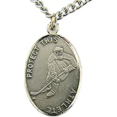 Silver Tone Patron of Sports Saint Sebastian Hockey Athlete Medal, 1 Inch