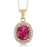 Gem Stone King 2-5 Cttw Oval Gemstone Birthstone Halo Pendant Necklace For Women | 18K Yellow Gold Plated Silver | Oval 11X9MM | With 18 Inch Silver Chain | Fine Jewelry Gifts for Her Mom Women Wife