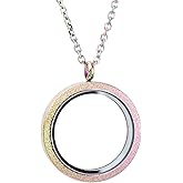 Zysta Silver Round Locket Pendant Necklace 30mm Glossy Stainless Steel Clear Glass Living Memory Floating Charms Stone Storage