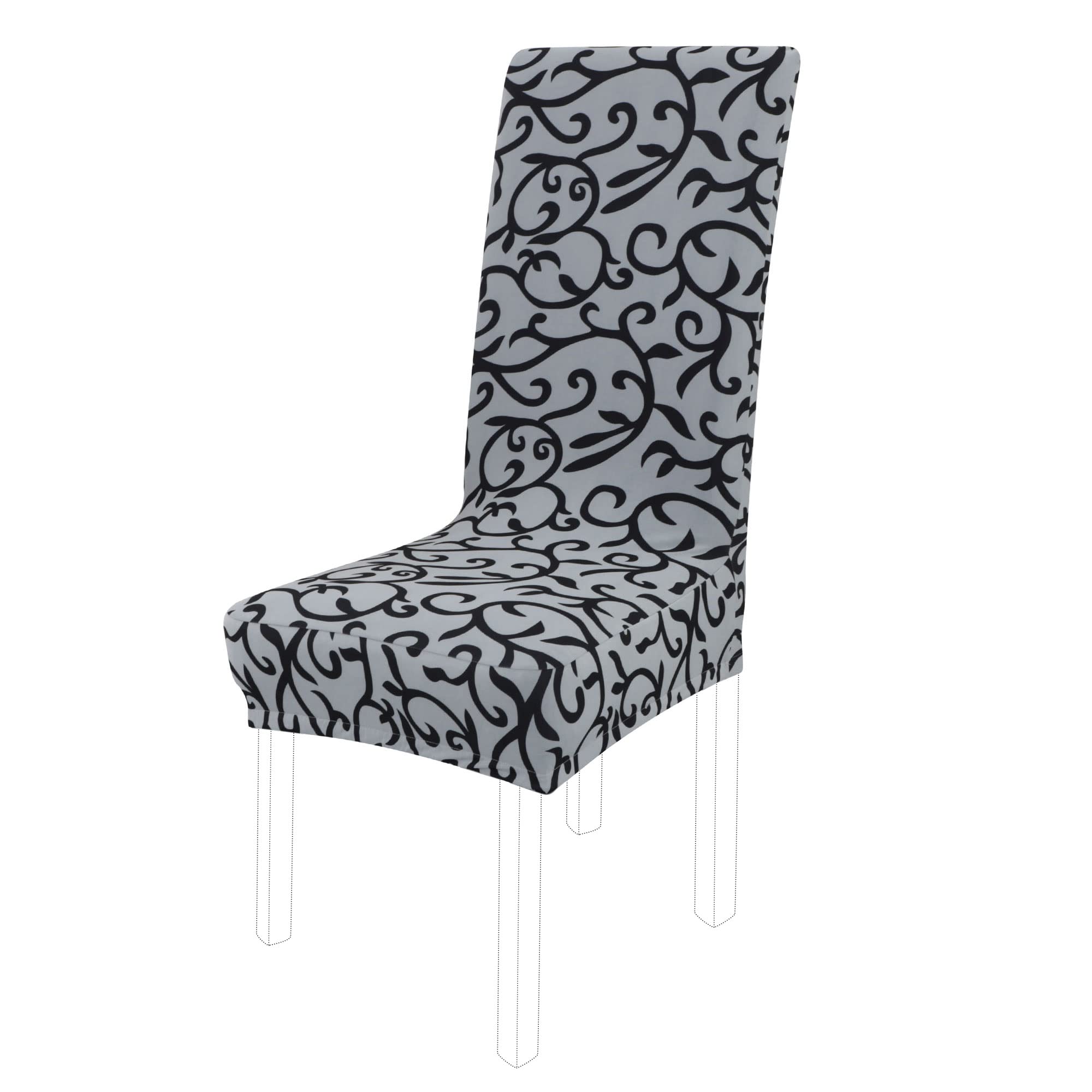 sourcing map Dining Chair Covers, Stretch Bar Stool Slipcover Kitchen Chair Protector with Floral Pattern Spandex Chair Seat Cover for Home Decorative/Dining Room/Wedding Gray + Black