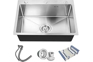 NBYTLT 22x18 Inch Single Kitchen Sink, Drop-in Kitchen Sink with Colander, Stainless Steel Deep Sink for Bar, Kitchen, Workst