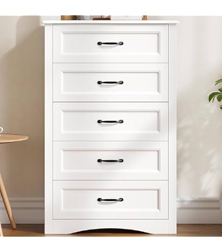 Stanley Furniture Dresser for Bedroom, Bedroom Dresser 5 Drawer Wood Dresser Storage Cabinet, White Tall Dressers, Wooden Dresser Chest of Drawers for Bedroom, Oak Veneer Finish, Modern Drawer Dresser : Home