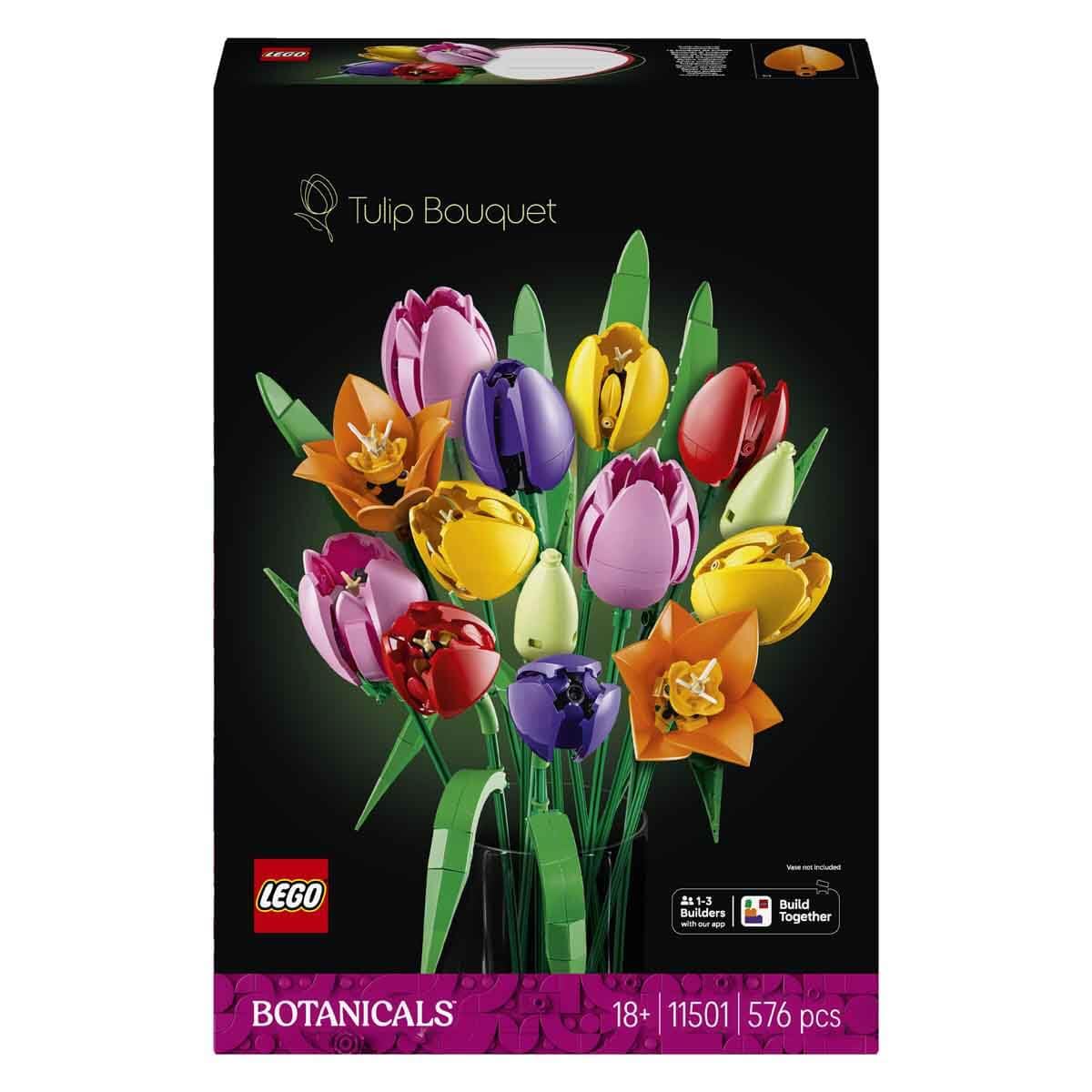 LEGO Botanicals Tulpenstrauß - Set mit Kunstblumen für Erwachsene - mit 14 künstlichen Tulpen in 5 Farben als DIY Deko - Geschenkidee zum Muttertag - 11501 3