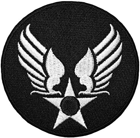 Papapatch US Air Force USAF Logo Star Wings Army Military Embroidered Sewing on Iron on Patch - Black (USAF-WING-BK)