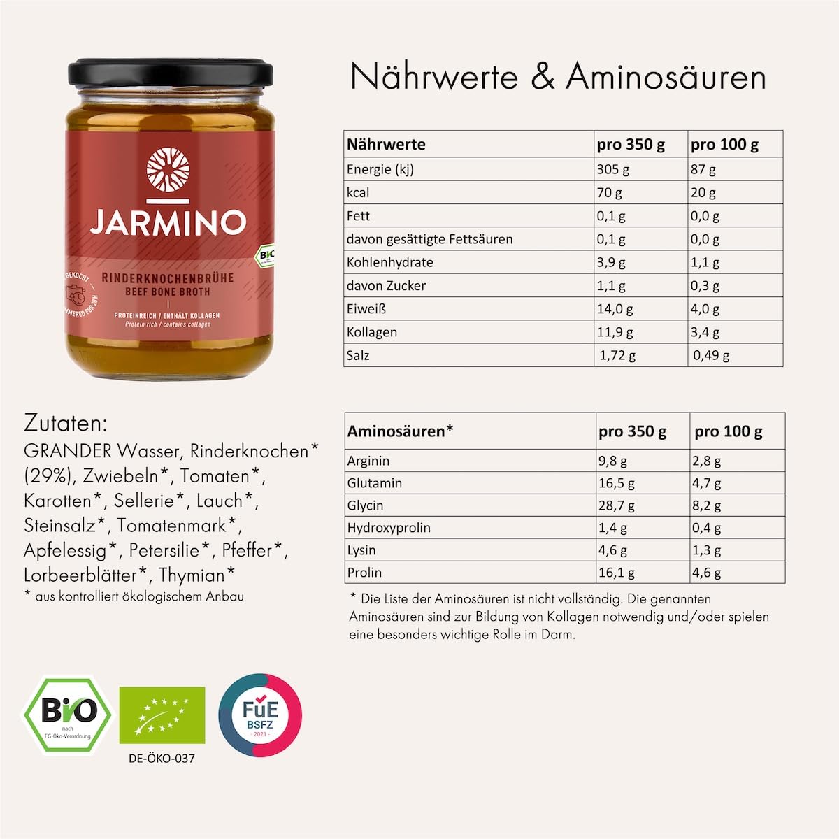 JARMINO Bio Knochenbrühe aus Weidehaltung | 12x 350ml Bone Broth | Brühe vom Rind | enthält Kollagen & Protein | Alternative zu Kollagenhydrolysat & Collagen Kapseln 2