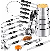 Measuring Cups & Spoons Set of 16, BOBIPRO Stainless Steel 8 Nesting Measure Cups Set & 7 double-sided Magnetic Measuring Spo