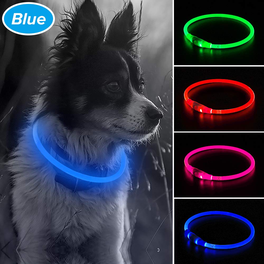 Illumifun Led Dog Collar, USB Rechargeable TPU Cuttable Light Up Collar Make Your Dogs Seen & Safe in the Dark (Royal Blue)