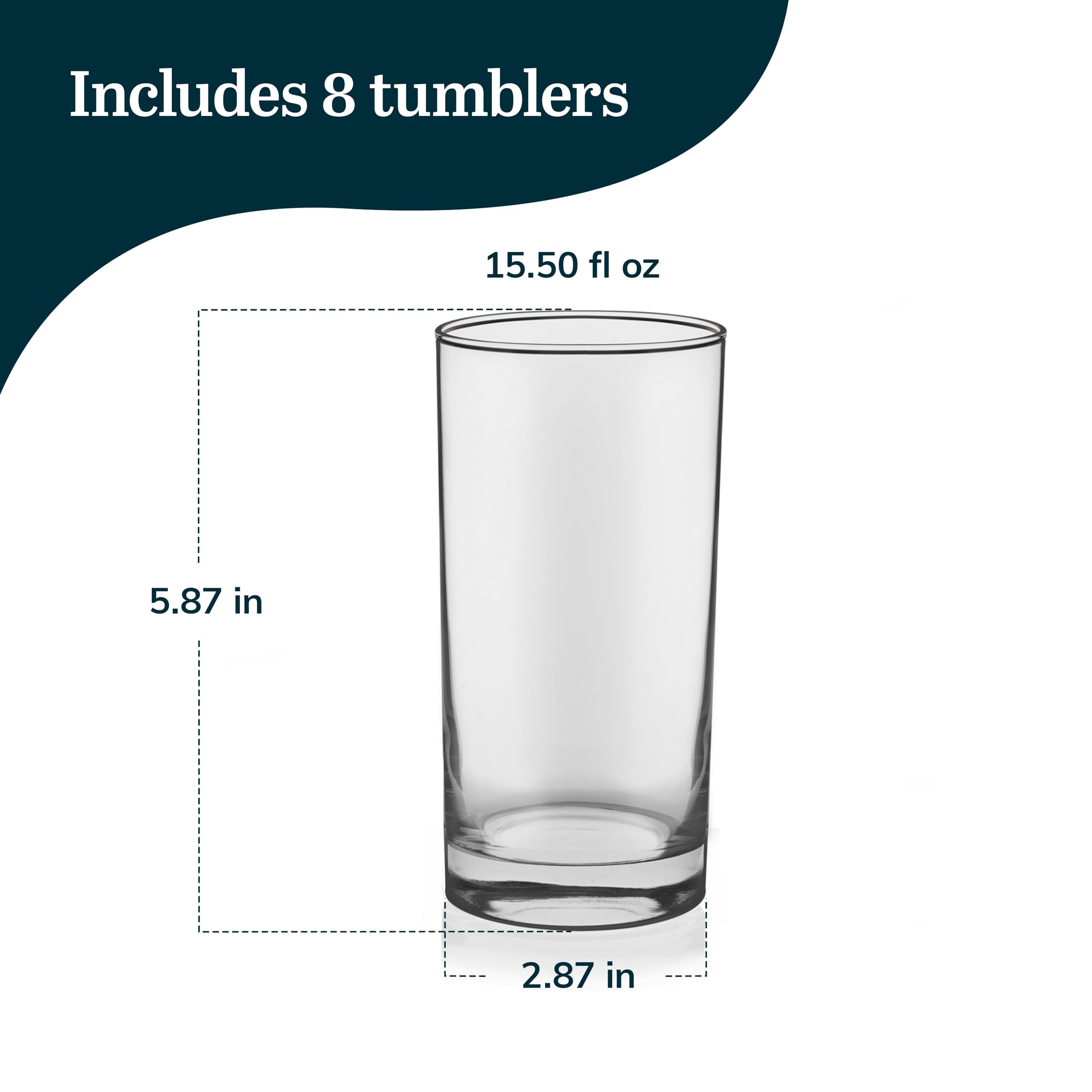 Libbey Heavy Base Drinking Glasses Set of 8, 15.5 Oz Elegant, Weighted Clear Water Glasses, Dishwasher Safe Glass Cups Set for Parties, Birthdays