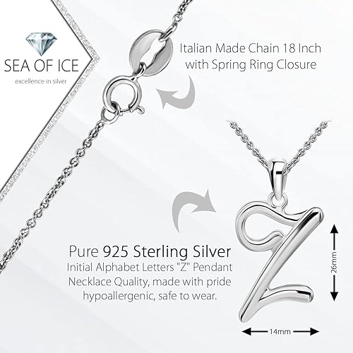 SEA OF ICE Z Necklace Initial Alphabet Letter Pendant Necklace