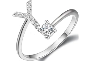Haoze Initial Letter Ring for Women Girls Silver Stackable Alphabet Rings with Initial Adjustable Crystal Inlaid Initial Rings Bridesmaid Gift
